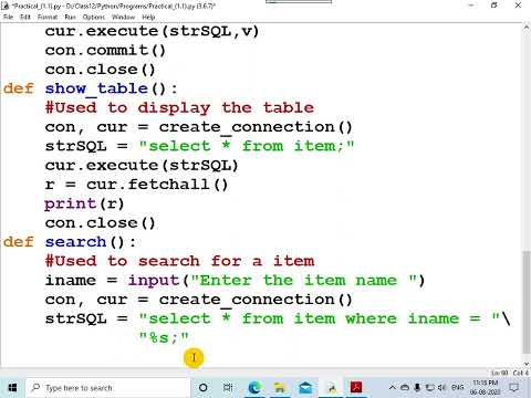 Python-MySQL connectivity: Menu driven program – 2: Part 3 of 4