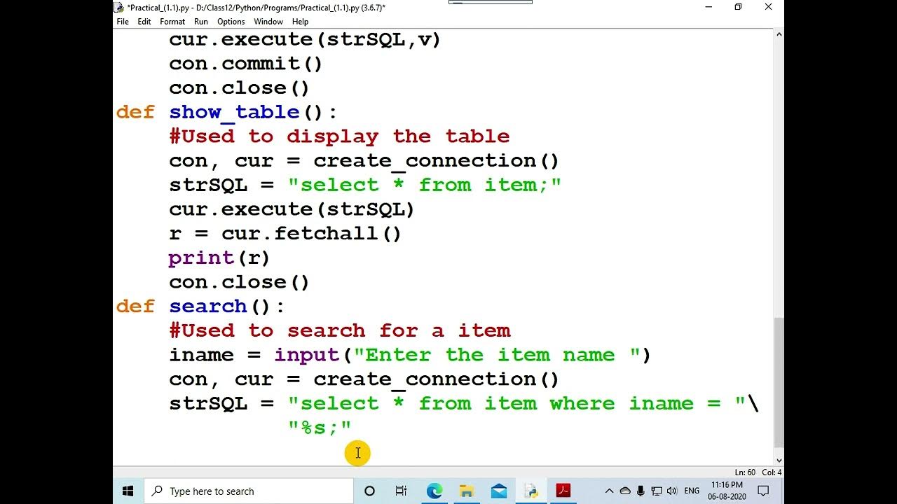 Python-MySQL connectivity: Menu driven program – 2: Part 3 of 4 - YouTube