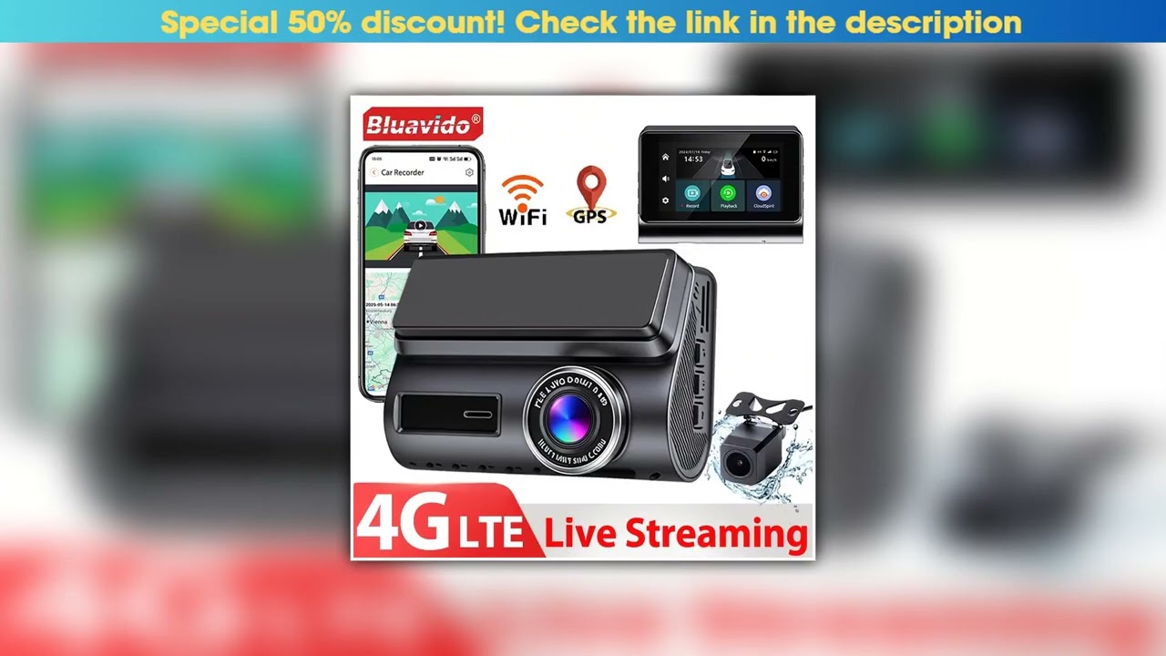 Deal 4G LTE Dash Cam GPS WiFi 2K Front and Rear 720P Live Streaming Video Remote Monitoring 24H Par