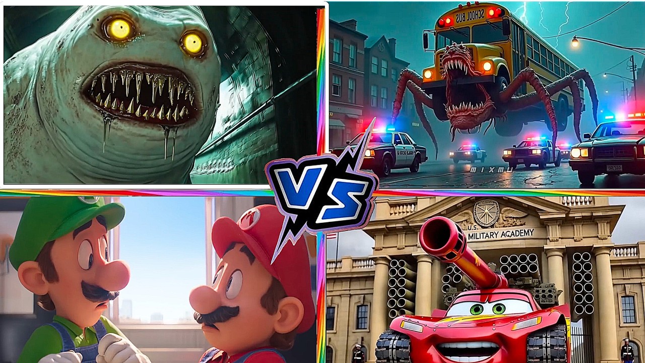 Head Eater VS McQueen Tank VS Super MARIO VS School Bus Monster Tiles Hop EDM Rush 2