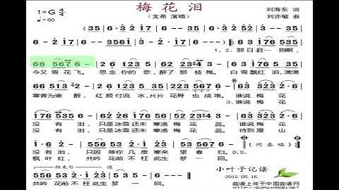 梅花泪/梅花淚 G调伴奏 (加小节指示，供参考）Tears from plum blossom - instrumental in G with measure marks