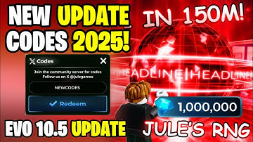 *NEW* ALL WORKING EVO 10.5 UPDATE CODES FOR JULES RNG IN 2025! ROBLOX JULES RNG CODES