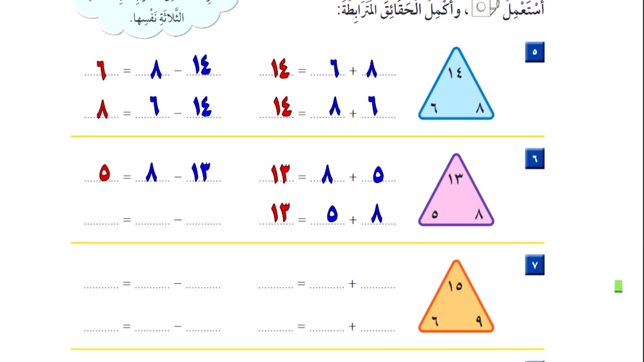 الجملة العددية التي لاتنتمي إلى الحقائق المترابطة نفسها هي