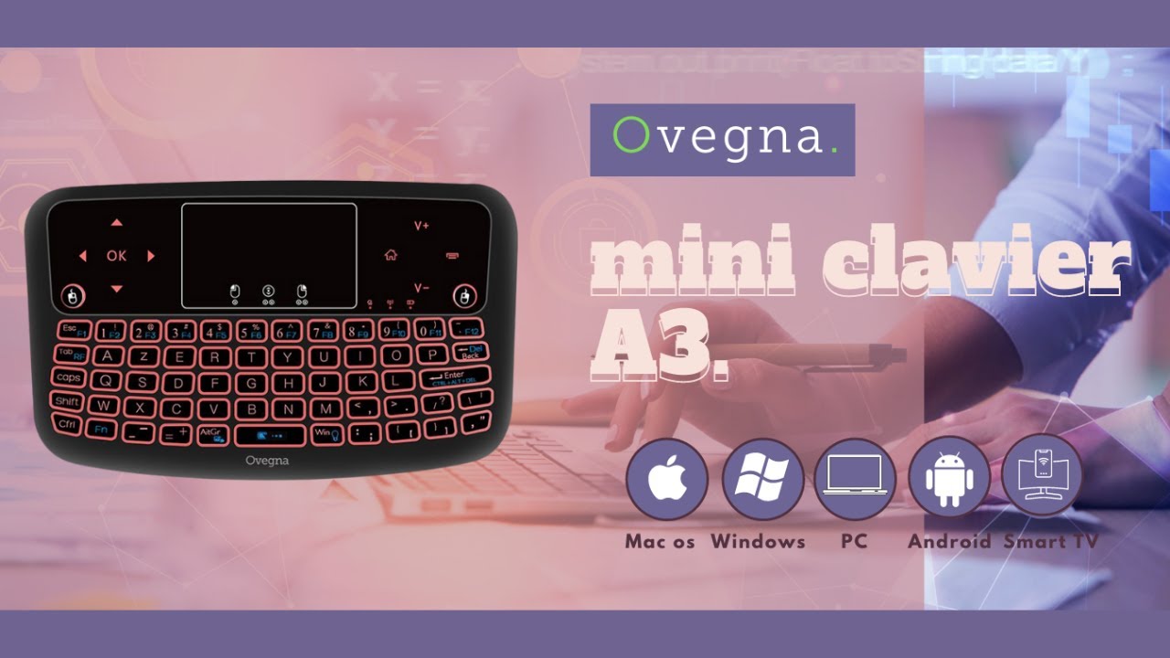 A3: mini clavier sans fil azerty, wireless 2.4ghz, touchpad OVEGNA A3