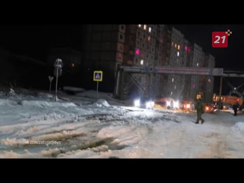 На центральной дороге в Гаджиево произошел потоп