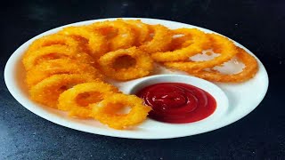 2 eggs, 1 bowl of flour, teach you to make onion rings at home, sweet and crispy, simple
