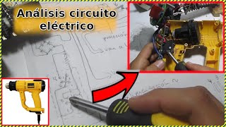 Explicación circuito pistolas de calor Dewalt D26411: resistencias calefactoras, interruptor y motor