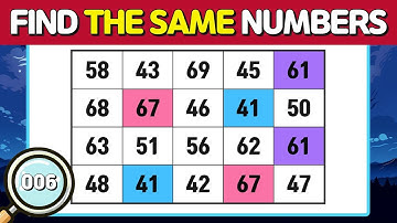 🔎Number Search #006 | Find Duplicate Numbers | find the same letters | brain training