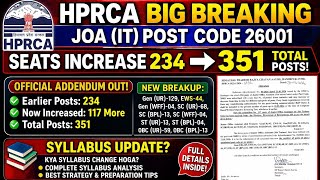 HPRCA JOA IT Big Update | Post Code 26001 Seats Increase 234 ➝ 351 | Official Addendum Out, Syllabus