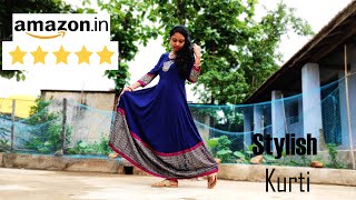 AZQU Women's Embroidered Printed Rayon Anarkali Flared Kurta | Wedding Dress for Girls