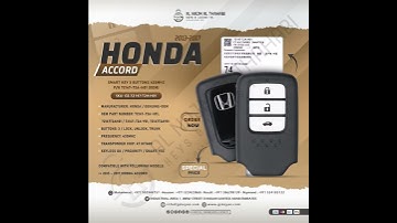 2013-2017 Honda Accord Smart Key 3 Button 433MHz 72147-T2A-H01 (OEM). #uae #gskey #key