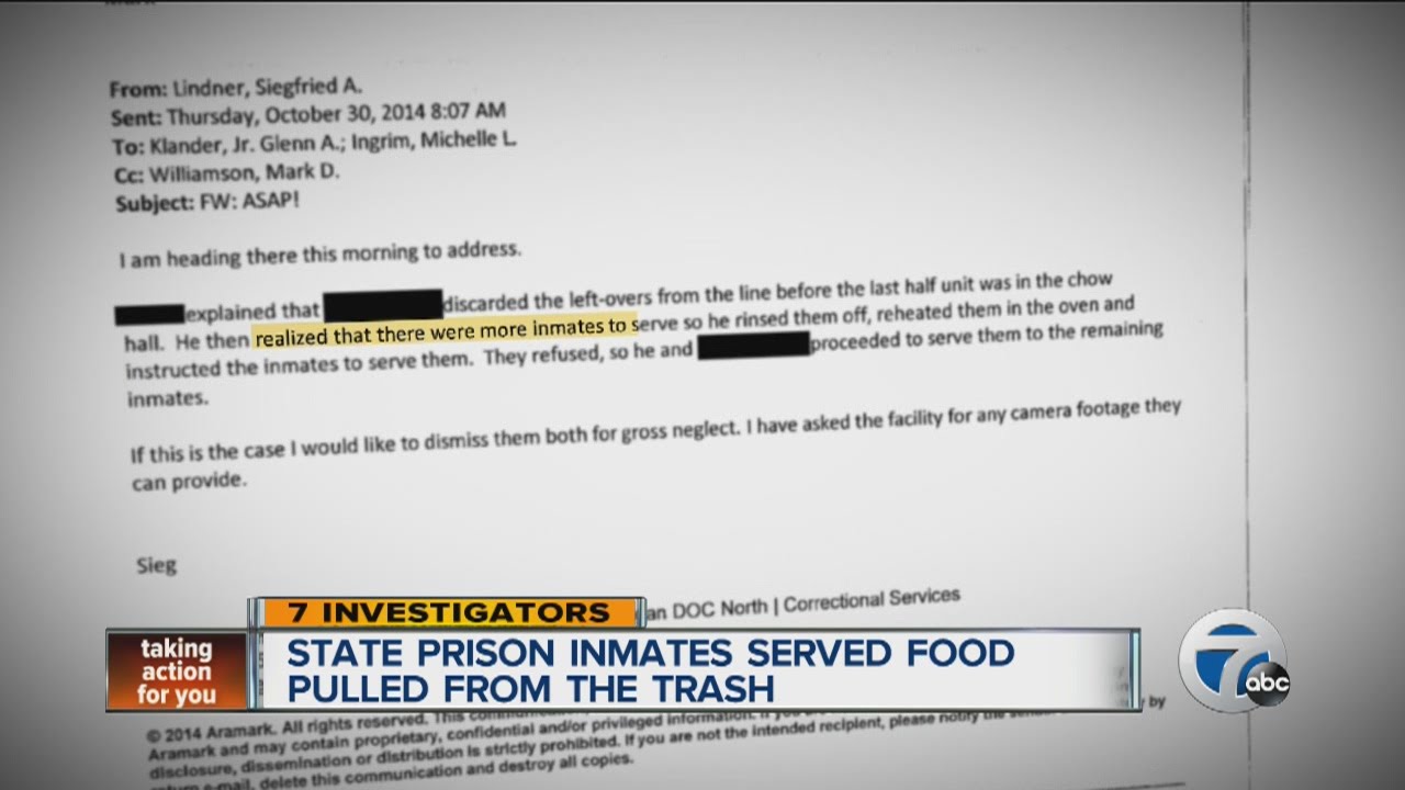 Inmates served food out of trash