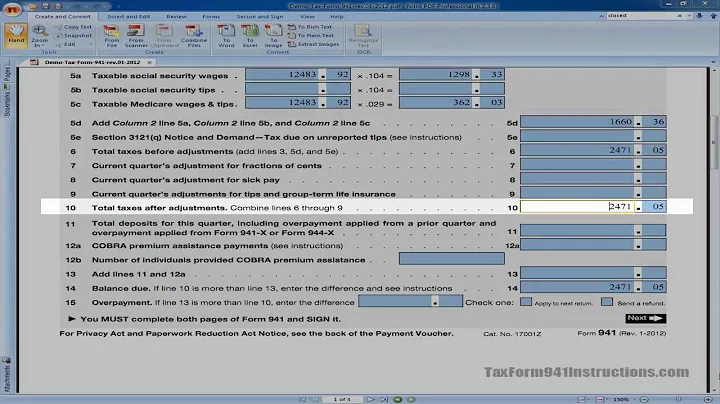 Tax Form 941 - Line 10 - Total Taxes After Adjustments - Video
