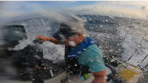 How to ride rough water on a Jetski. Video 1 of 3 shows going towards the swells with a cross wind.