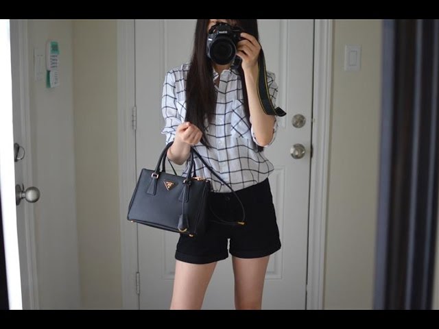 OOTD feat. the Prada Saffiano Lux Tote Purse in Black (Small) 