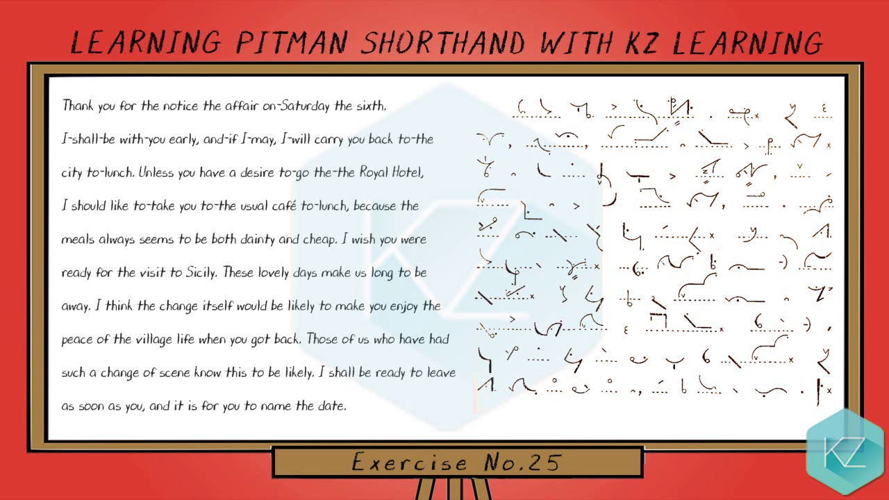 Pitman Shorthand - Exercise No.25 Dictation (100 WPM) - KZ Learning - YouTube