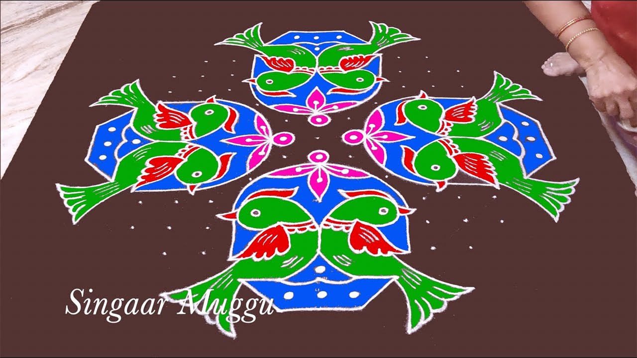 Birds rangoli designs 15x5 dots | Birds muggulu | Paravai kolam | Sankranthi muggulu | rose kolam