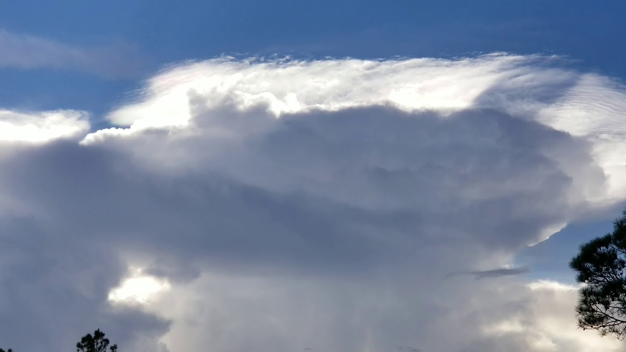 Rising storm cloud turned pink and green (top and left)