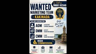 Wanted Marketing Team in Kakinada | High Commission Jobs | Freshers Can Apply