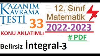 12 Sınıf Kazanım Testi 33 Belirsiz İntegral 3 Matematik 2022 2023 Meb Eba İntegral
