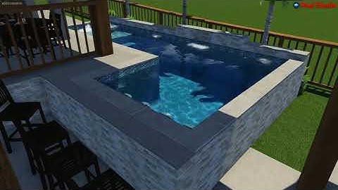 Geometric Pool With Tanning Ledge and Raised Beam and Bar Stools