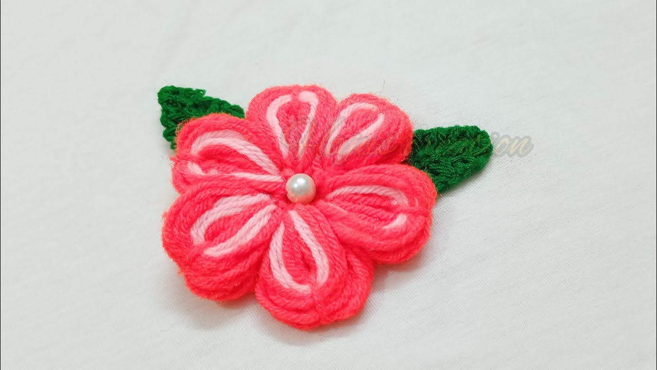 How to make easy woolen flower easy hand embroidery easy flower