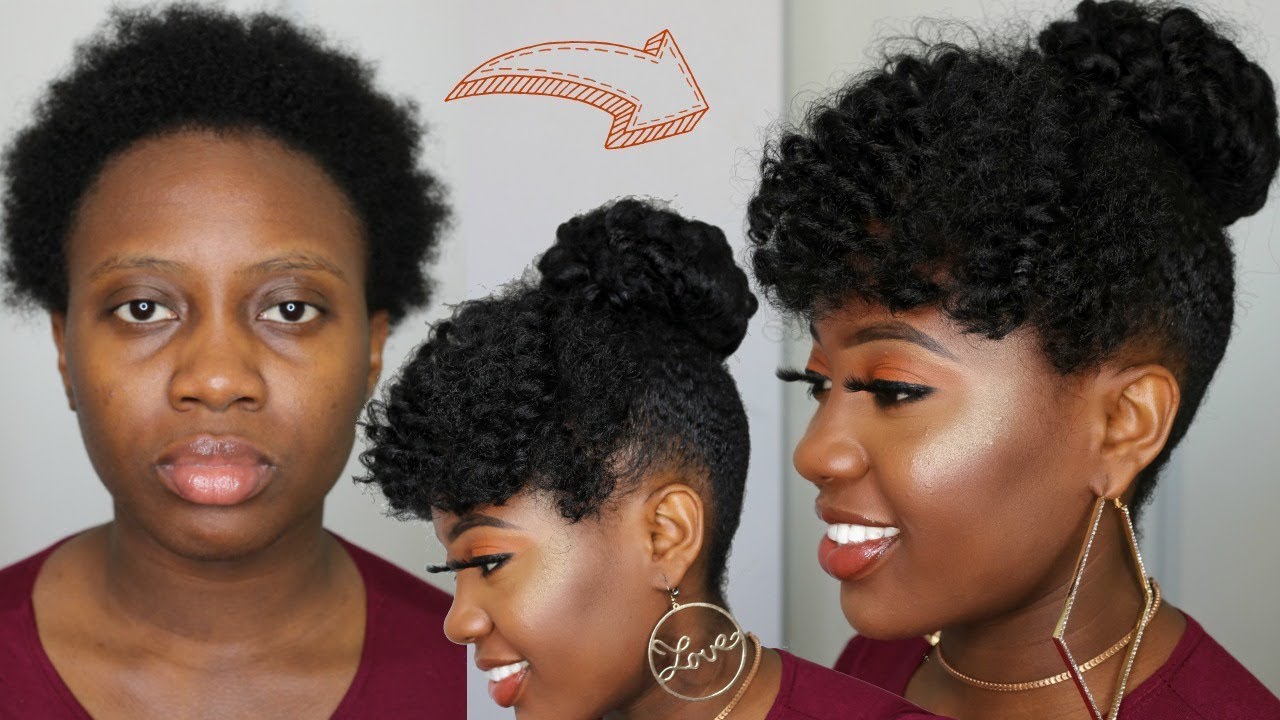 NO CORNROWS | SIMPLE PROTECTIVE STYLE | Curly Bun with Bangs CROCHET ...
