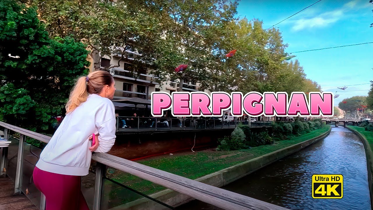MORNING, WALKING TOUR OF PERPIGNAN CITY CENTER, FRANCE 🇫🇷  4K