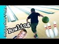 First Time BOWLING! HobbyPig + HobbyFrog, HobbyBear Strike Out HobbyKidsVids