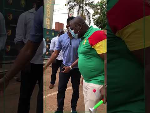 Samuel Eto'o greets the Cameroon staff as Afcon(can) opens today