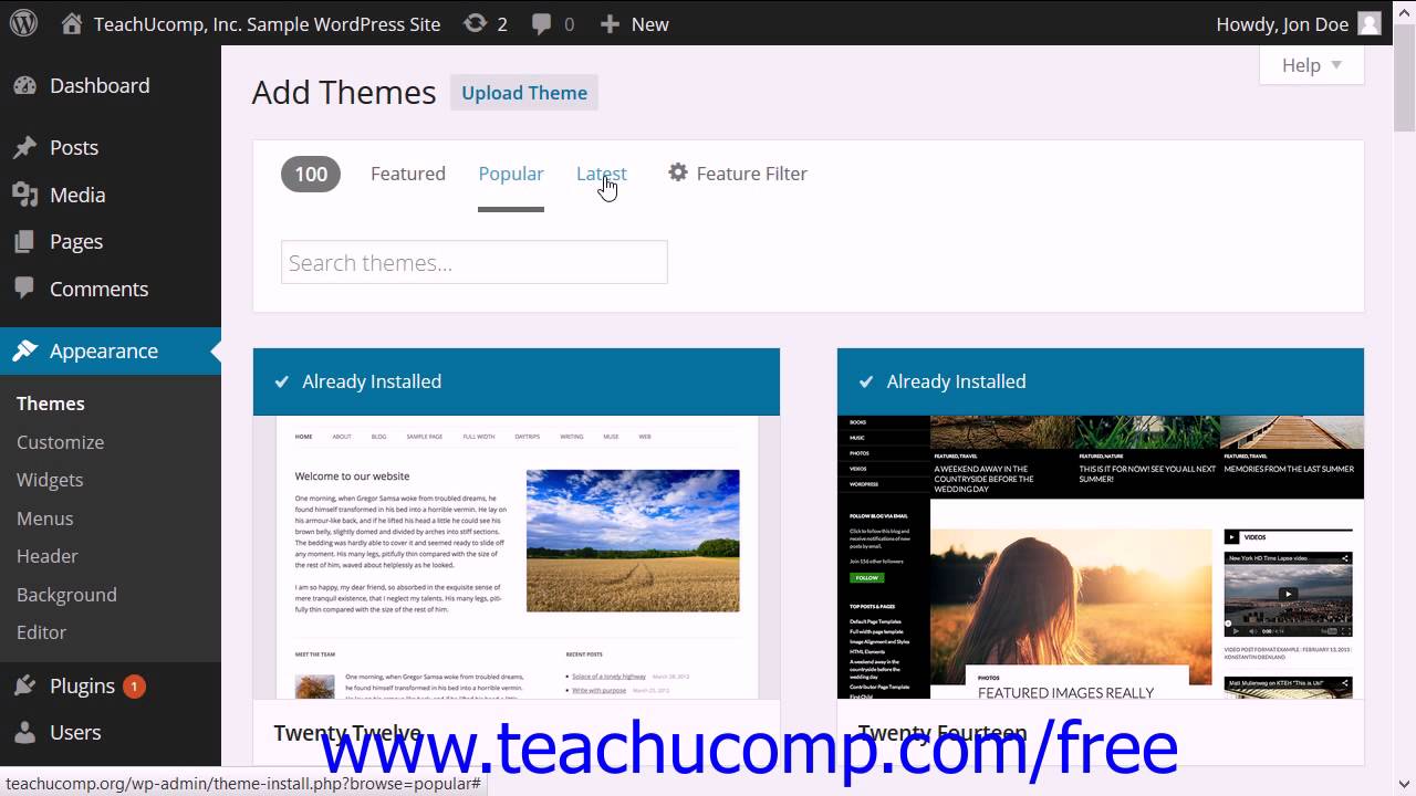 WordPress 4.0 Training Tutorial Installing Themes from the WordPress ...