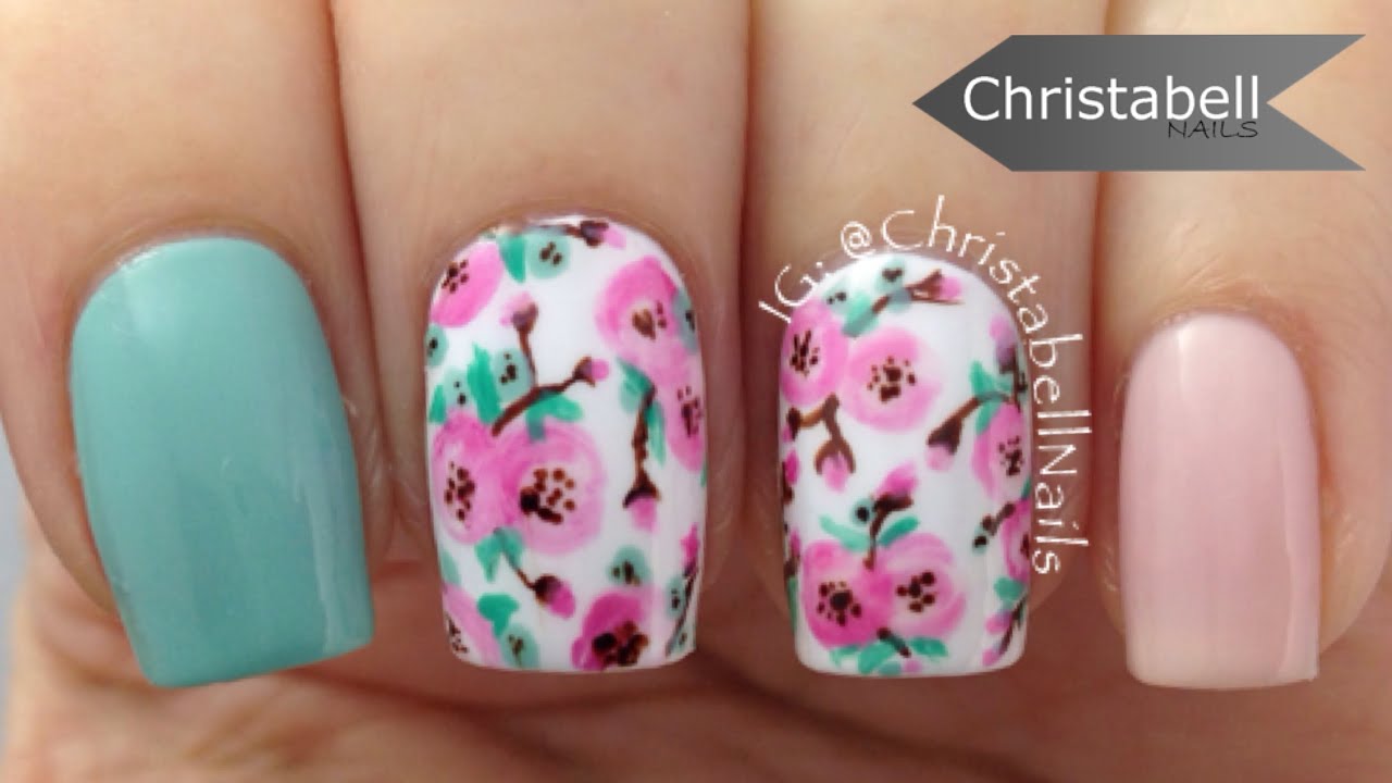 Pretty Floral Nails with a Striper Brush – Nail Art Tutorial