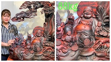 TƯỢNG DI LẶC NGŨ PHÚC GỖ TRẮC ĐỎ ĐEN TO ĐẸP - TƯỢNG GỖ NGUYỄN HỒNG 0966336318