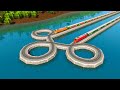 4 Trains Passing the Extreme Triple Loop Track in the Middle of a Lake🚦Train Shaky & Turning Around