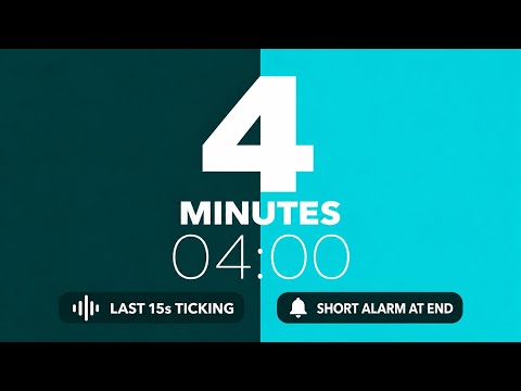4 Minute Countdown Timer ⏱️ | Final Alarm & 15s Ticking | Final Alarmı ve Son 15 Saniye Tıkırtısı