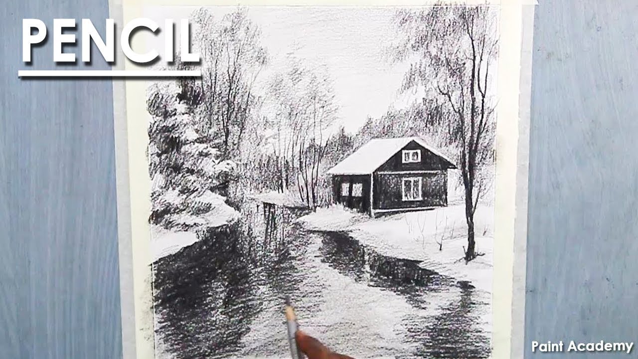 How To Draw A Winter Landscape In Pencil Youtube