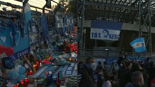 Napoli fans gather around San Paolo stadium, paying tribute to Maradona | AFP
