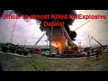 Police Officer Almost Killed by Flying Debris after Explosion.
