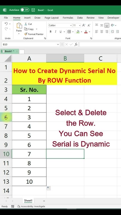How to Create Dynamic Serial Number in Excel #excel #shorts #tutorial ...