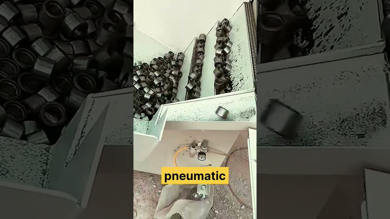 Automatic sorting in one direction with pneumatic material handling automation system 