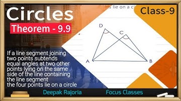 Circles Class 9 Theorem 9.9: If a line segment joining two points subtends equal angles at two other