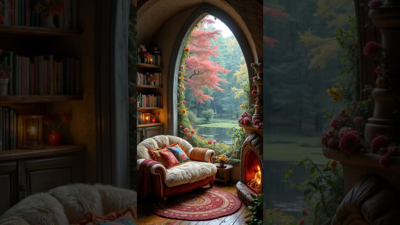 Fall Vibes: Cozy Reading with Rainy Day Music by the Fireplace