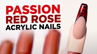 How To Create: 🌹 Bloody Passion Red Rose Free Edge | Gel Paints & Acrylic Nails