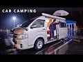 Winter car camping enjoy the sound of rain gifu toki hiace camper