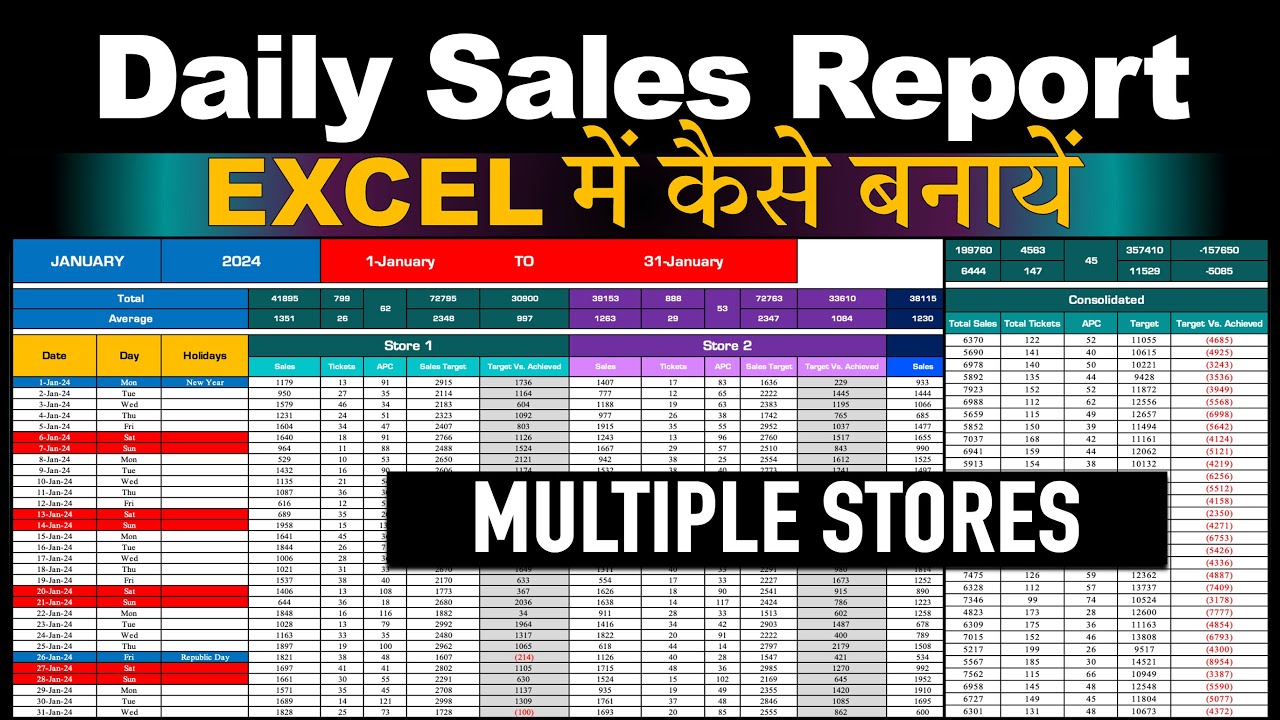 Daily Sales Report in Excel Hindi 2024 / How to Create a Daily Sales ...