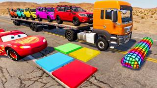 Double Flatbed Trailer Truck vs Speedbumps Train vs Cars | Tractor vs Train Beamng.Drive #6 screenshot 3