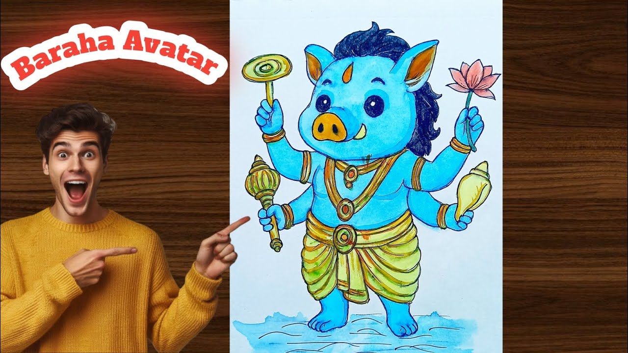 Varaha Avatar Drawing Full Video | Baraha Avatar Cute Cartoon Art ...