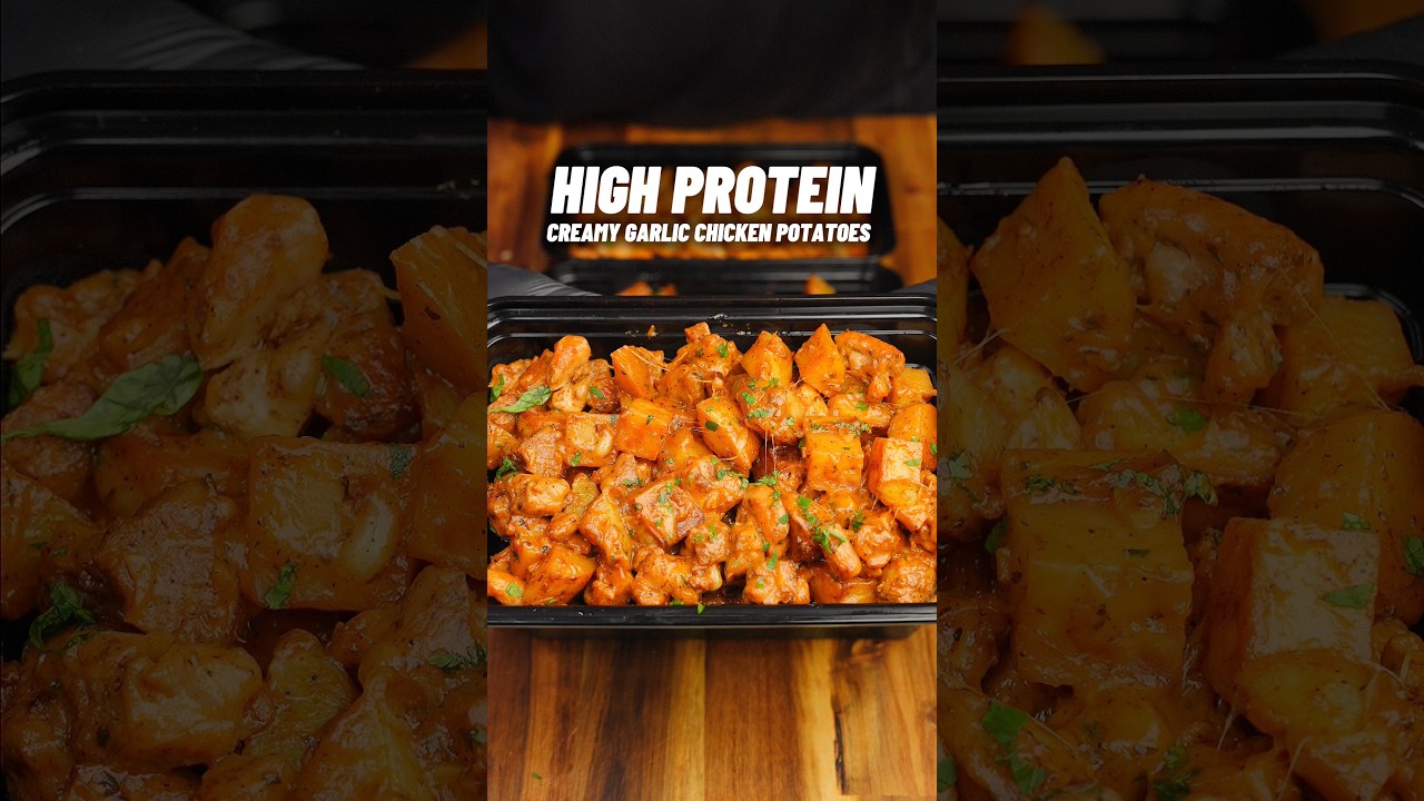 The TASTIEST High Protein Creamy Garlic Chicken & Potatoes! 🔥🍗🍟🤤 55g Protein ONLY 546 cals!