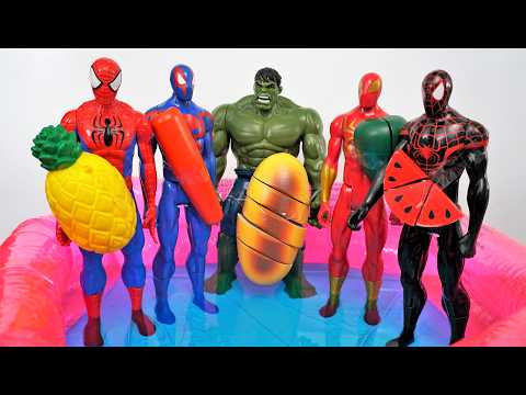 Learn Fruits Juping on the bed with Spiderman