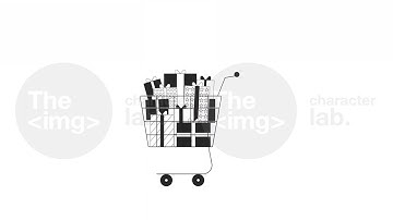 Shopping trolley rolling with giftboxes bw outline 2D object animation